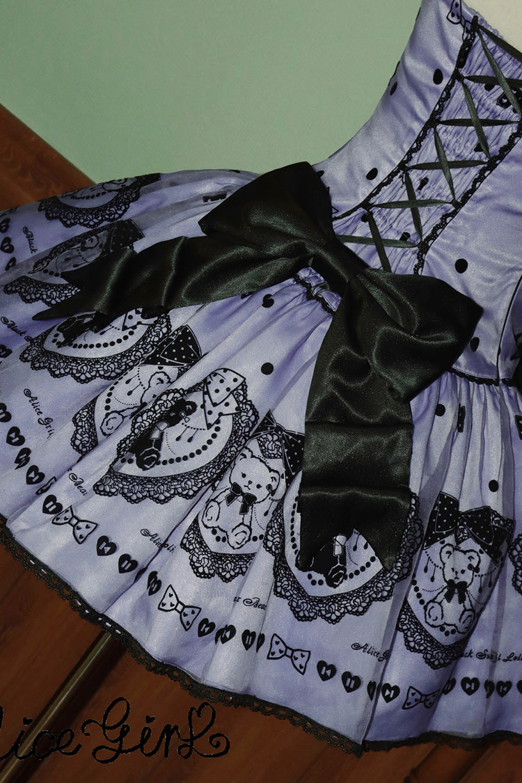 Purple [Sugar Bear] Halterneck Sleeveless Embroidered Bow Sweet Lolita Dress - Product - 8