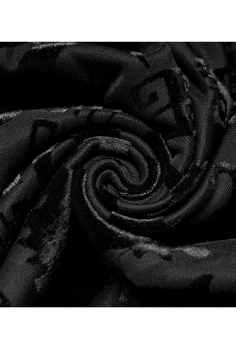 Black Chinese Style Stretch Velvet Burning Flower Dragon Totem Pattern Decoration Small Slit Hem Sleeveless Women's Gothic Dress - Product - 10