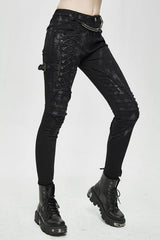 Black Punk Hand Painted Laced Up Legs Cool Womens Pants - Product - 3