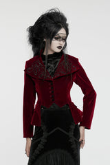 Red Swallow-tailed Velvet Long Sleeves Women's Gothic Jacket - Red - 1