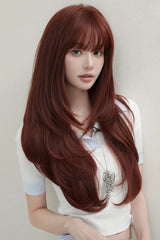 Smoky Reddish Brown Full Air Bangs Multi-Layered Butterfly Cut Sweet Lolita Wig - Product - 4