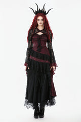 Black/Red Long Puff Flared Sleeves Floral Lace Women's Gothic Cape - Product - 6