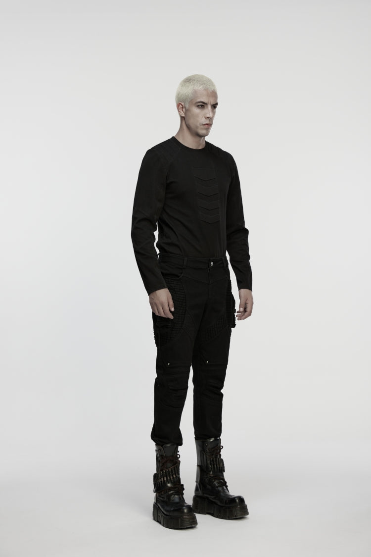 Black Studded Pleated Men's Punk Pants - Product - 3