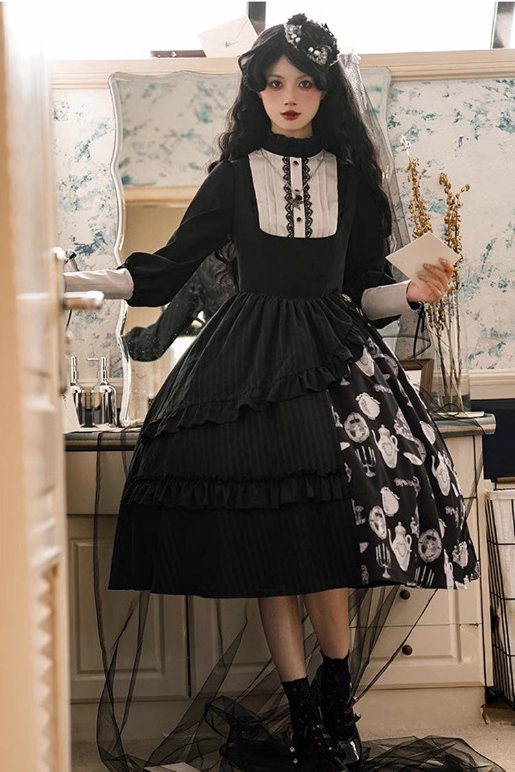 Black Lunar Eclipse Dinner Cups Print Autumn Winter Gothic Lolita Jsk Dress - Product - 8