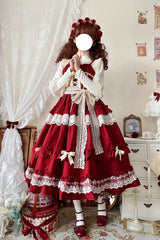 [Lillian] Ruffle Bowknot Lace Sweet Lolita Jsk Dress 4 Colors - Product - 7