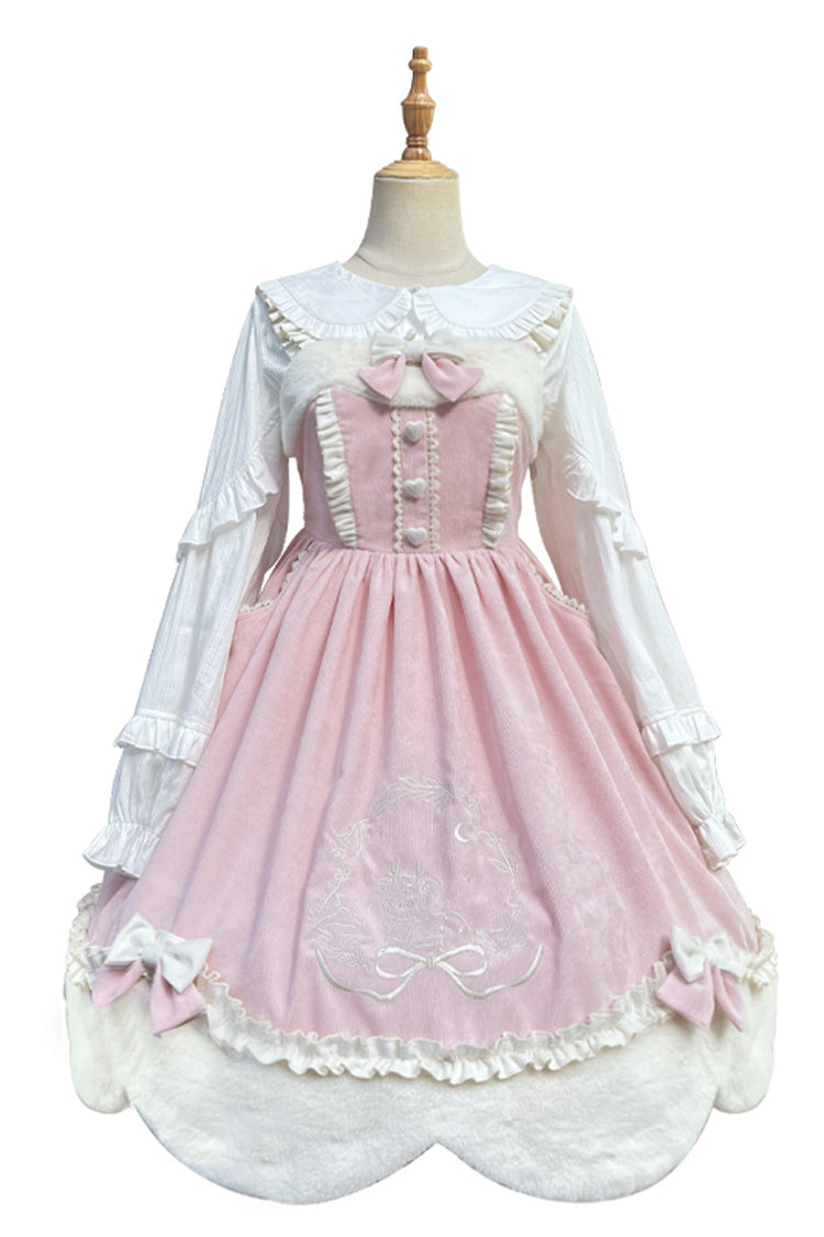 Rosa Hirschmuster, Stickerei, Schleife, Prinzessin, Herbst und Winter, süß (Kleid einzeln), Detailansicht 3