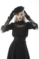 Black Ruffled Floral Embroidered Lace-Up Women's Gothic Corset - Black - 1