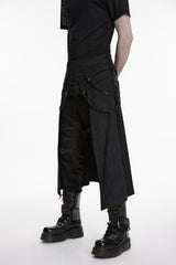 Black Printed Lace-Up Zippered Chain-Decorated Men's Punk Skirt - Product - 5