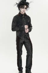 Black Stand Collar Long Sleeves Jacquard Embroidered Bow Lace Men's Gothic Palace Shirt - Product - 11