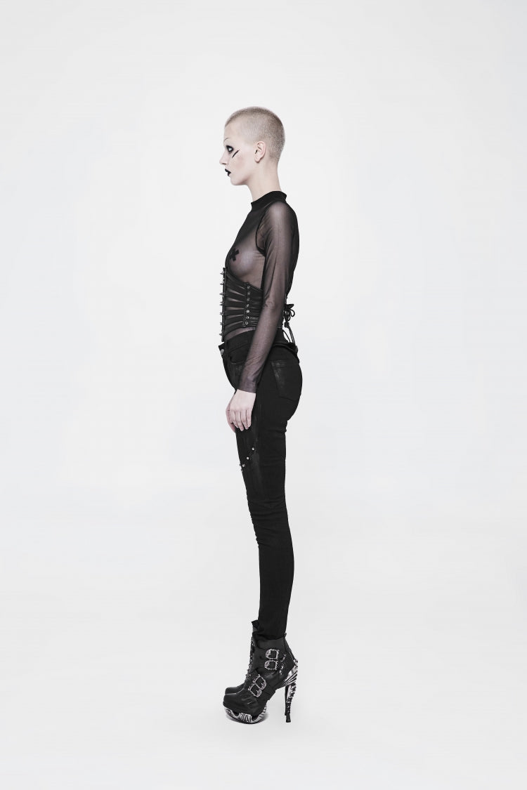 Black Lace-Up Slim Buckled Women's Punk Cool Girdle - Product - 4