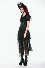 Black Solid Color Sleeveless Lace Lace-Up Women's Punk Underbust Corset - Product - 9