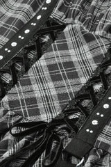 Grey Sleeveless Layered Lace Hem Plaid Women's Punk Party Slip Dress Graduation Dress - Product - 12