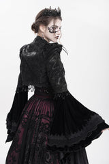 Black Long Sleeves Floral Embroidery Women's Gothic Beaded Frog Short Jacket - Product - 13