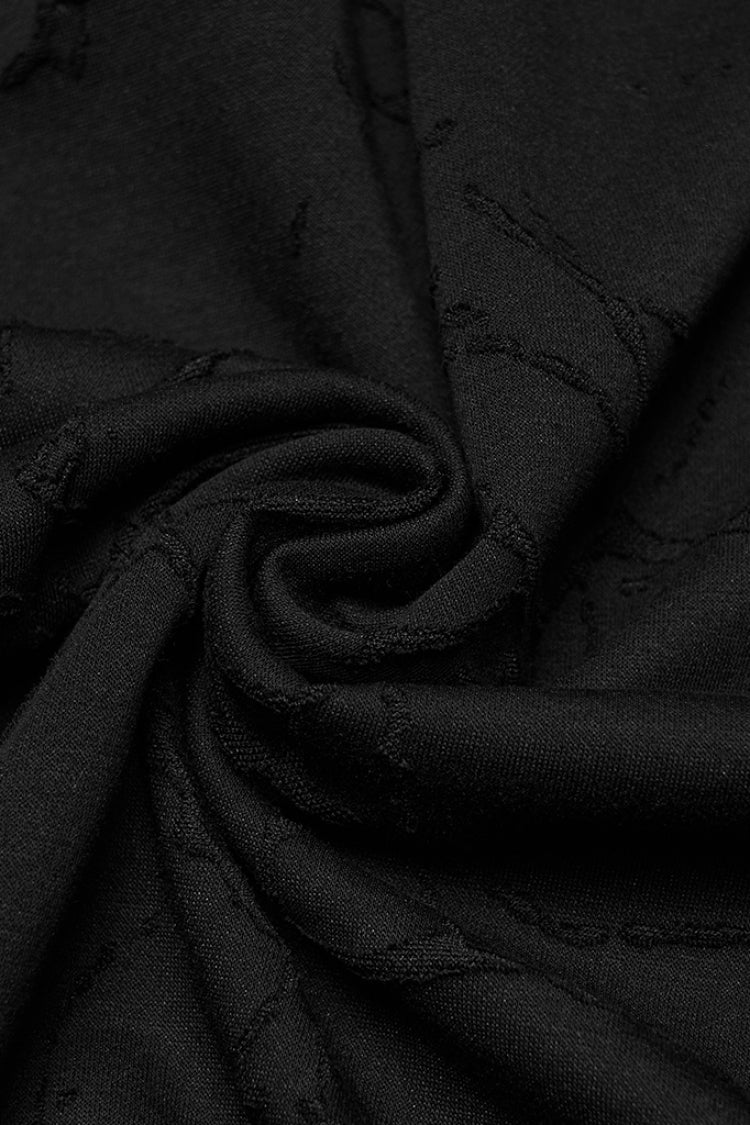 Black Stand Collar Long Sleeves Embroidered Ripped Studded Loose Men's Punk T-Shirt - Product - 7