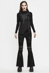 Black Punk Nailed Knee Cutoff Bellbottomed Womens Pants - Product - 4
