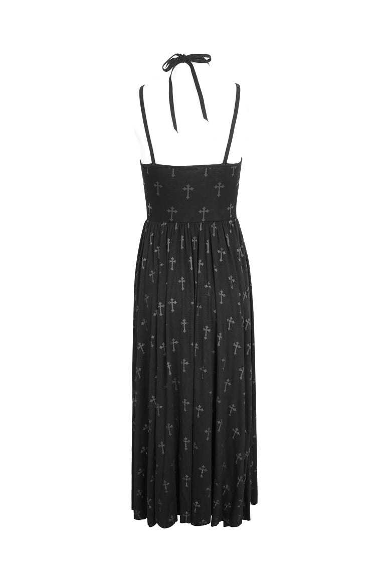 Black Print Strappy Split Womens Gothic Dress - Product - 9
