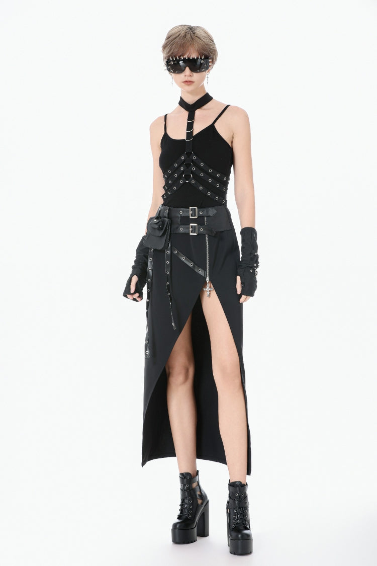 Black Women's Punk Halter Eyelet Chest Harness - Product - 9