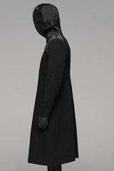 Black Long Sleeves Hooded Rivet Men's Punk Military Long Jacket - Product - 2