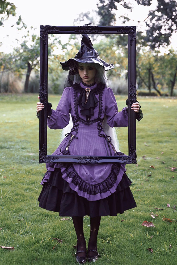 Point Manor Solid Color Stand Collar Long Sleeves Multi-layer Ruffle Gothic Lolita Dress 5 Colors - Product - 12