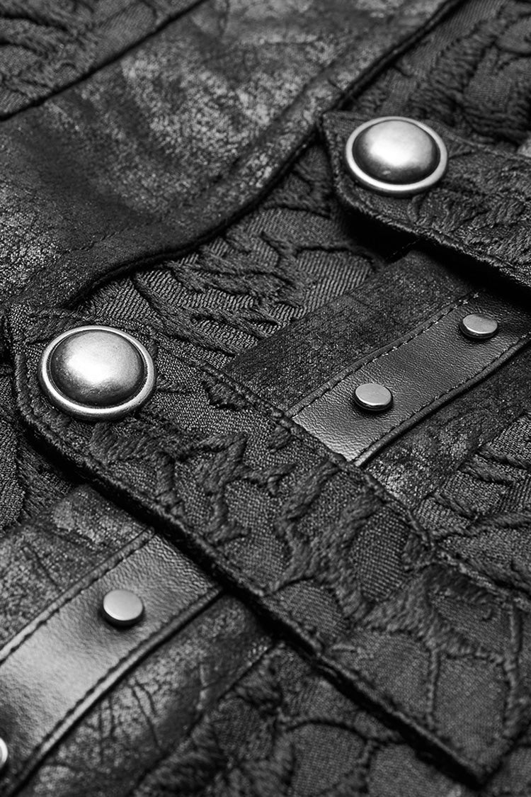 Black Stand Collar Sleeveless Buckle Men's Punk Vest - Product - 7