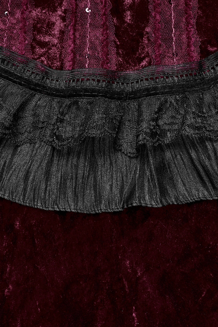 Red Sleeveless Ruffle Stitching Lace Women's Gothic Cape - Product - 8