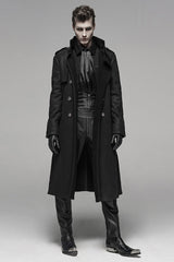 Black Long Sleeves Double-breasted Men's Gothic Military Long Coat - Product - 5