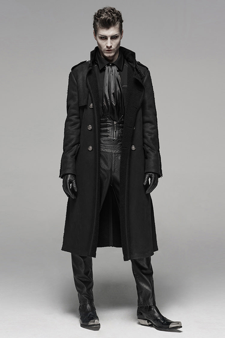 Black Long Sleeves Double-breasted Men's Gothic Military Long Coat - Product - 5