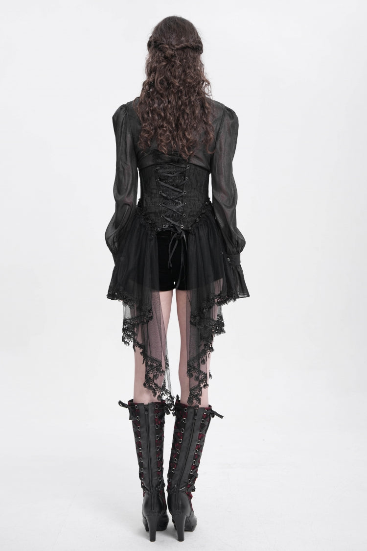 Black Stitching Lace Lace-Up Mesh Women's Gothic Underbust Corset - Product - 8