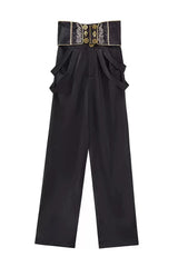 Black/White [Oath Knight] Lapel Collar Long Sleeves Ruffled Embroidered Gothic Ouji Lolita Set - Pants(Only) - 13