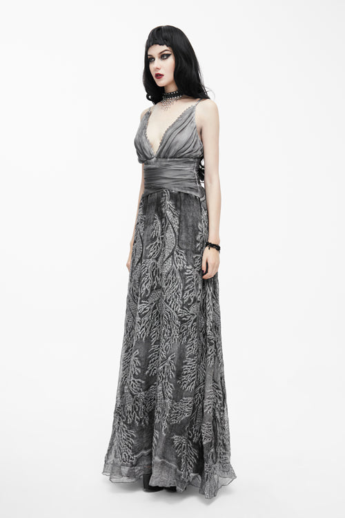 Punk Wedding Embroidery Smoky Pattern Sexy  Silk Chiffon Halter Womens Dress - Product - 3