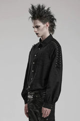 Men's Long Puff Sleeves Shoulder Straps Embroidery Mens Gothic Blouse 2 Colors - Product - 11