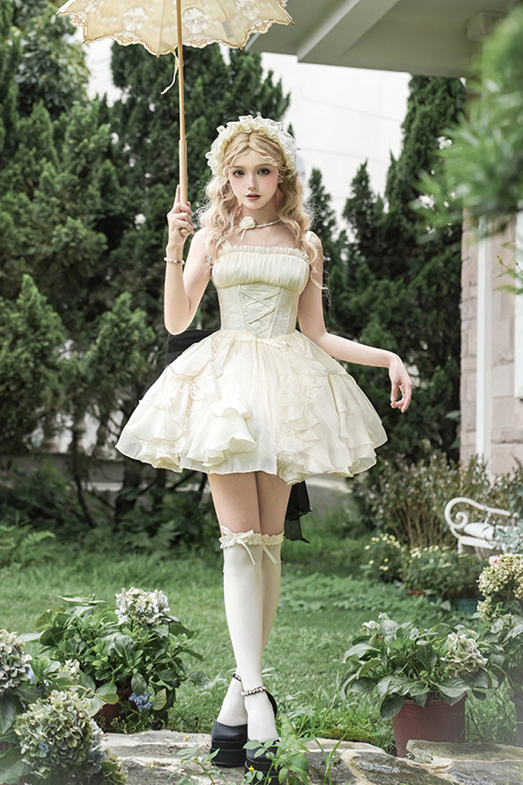 Ivory [Moonlight Variations] Sleeveless Ruffle Lace-Up Sweet Lolita Jsk Short Dress - Product - 4
