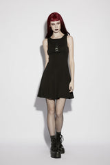 Black Off Shoulder Sleeveless Women's Gothic Moon Phase Printed Dress Graduation Dress - Product - 4