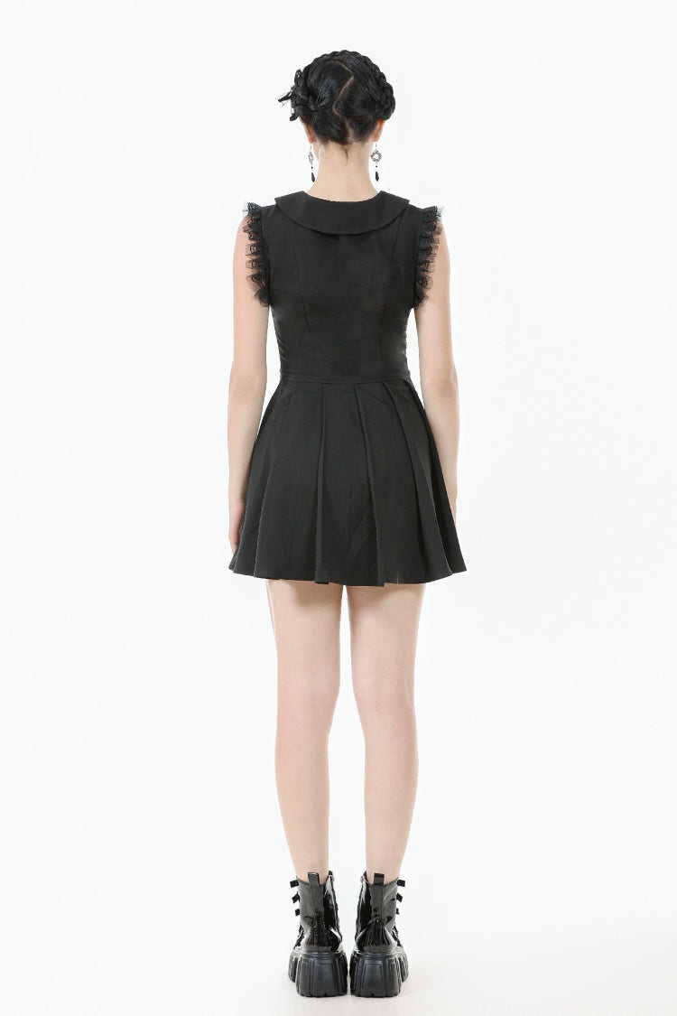 Black Peter Pan Collar Sleeveless Bowknot Pleated Women's Gothic Graduation Dress - Product - 4