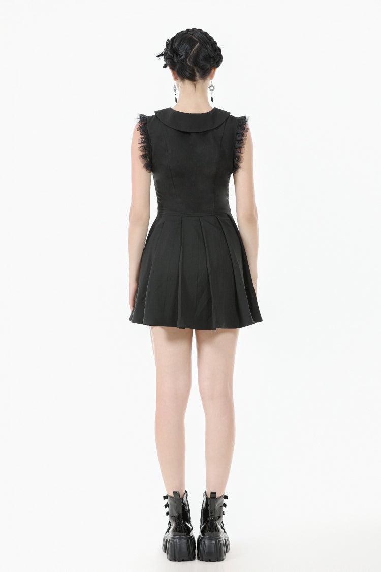Black Peter Pan Collar Sleeveless Bowknot Pleated Women's Gothic Graduation Dress - Product - 4