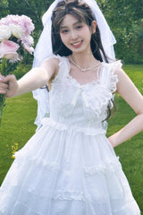 White Ruffle Cardigan Bowknot Lace Sweet Princess Lolita Jsk Dress - Product - 2