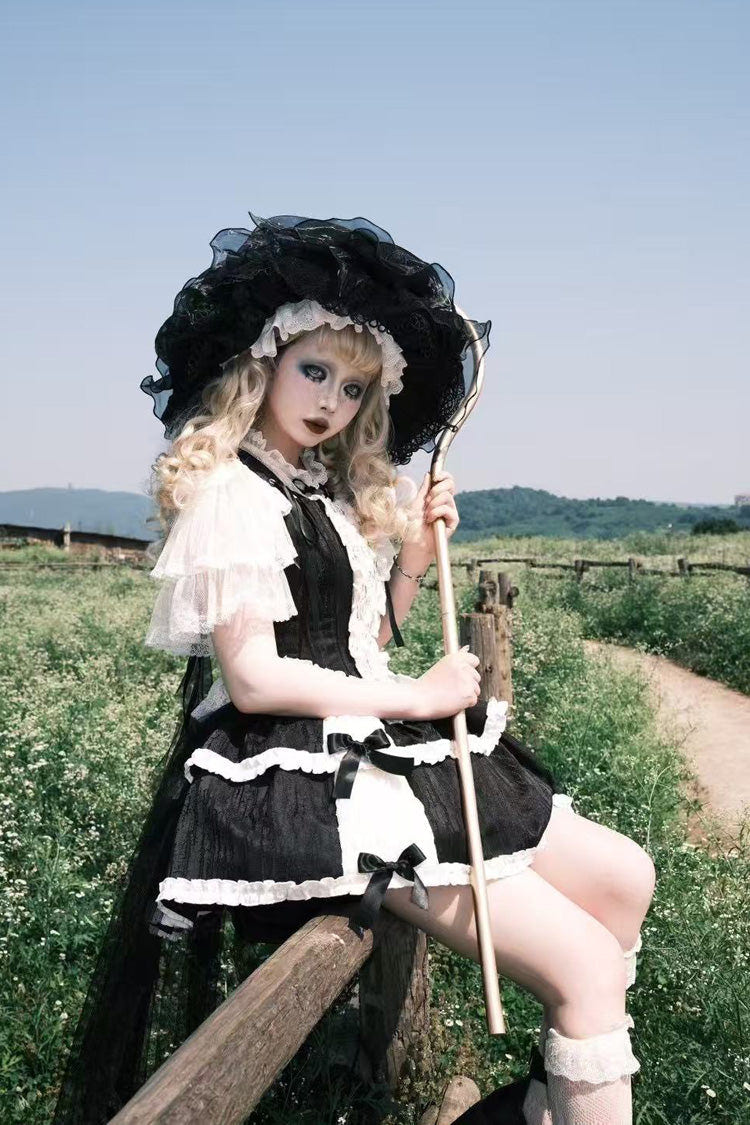 ブラック [Twilight] 二層 フリル リボン レース ゴシック エレガント バレエ ロリータスカート セット 商品画像