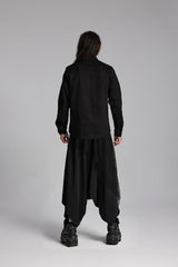 Black Lapel Collar Long Sleeves Zip Mesh Pocket Men's Punk Blouse - Product - 9