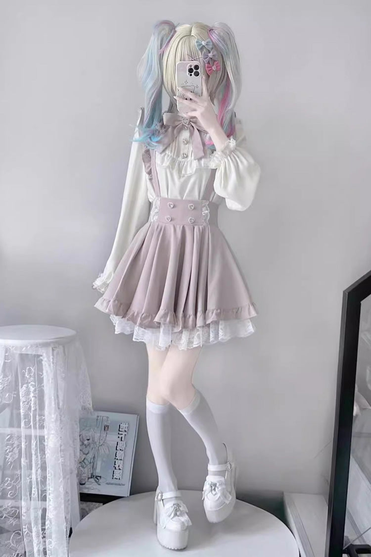 Puffy Hem Ruffle Japanese Sweet Jirai Kei Suspender Skirt 2 Colors - Product - 6