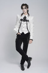 White Lapel Collar Long Sleeves Jacquard Swallow-tailed Lace Men's Gothic Palace Shirt - Product - 10