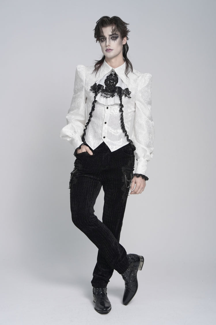 White Lapel Collar Long Sleeves Jacquard Swallow-tailed Lace Men's Gothic Palace Shirt - Product - 10