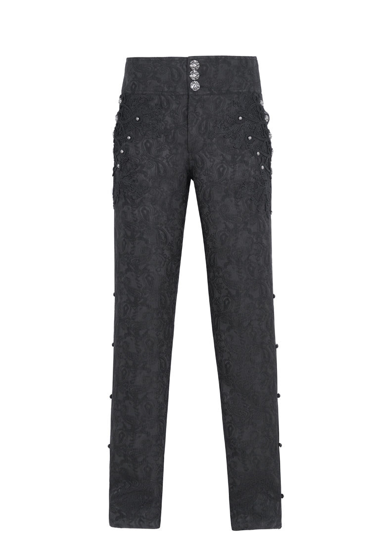 Black Jacquard Embroidery Men's Gothic Pants - Product - 6