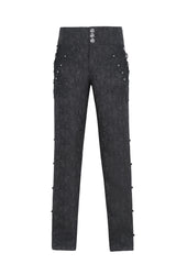 Black Jacquard Embroidery Men's Gothic Pants - Product - 6