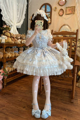 Blue [Snow Kissed Romance] Sleeveless High Waisted Multi-Layered Bowknot Lace Pearl Sweet Ballet Lolita Jsk Dress - Product - 4