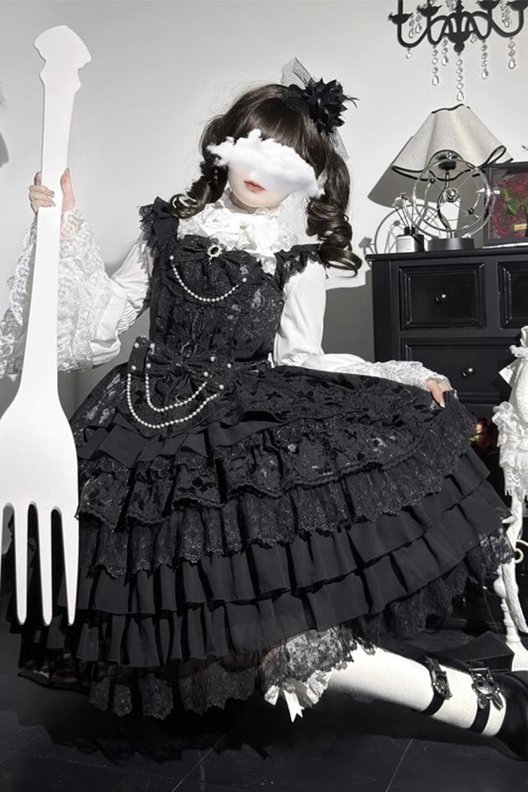 [Love Feather] Multi-Layered Hanayome Bowknot Lace Sweet Gorgeous Lolita Jsk Dress 4 Colors - Product - 10