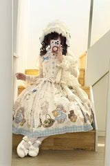 Ivory [Midsummer Bunny Bear] Printed Ruffled Bow Sweet Lolita Dress 2 Versions - Product - 2