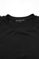 Black Round Collar Long Sleeves Cut-Out Spliced Mesh Men's Punk T-Shirt - Product - 5