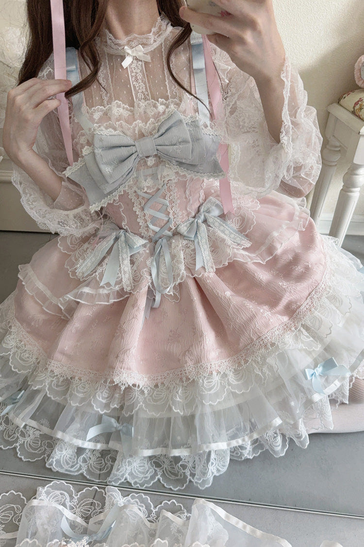 Pink [Fleishi Island] Sleeveless Ruffle Bowknot Lace Slim Sweet Ballet Lolita Jsk Dress - Product - 8