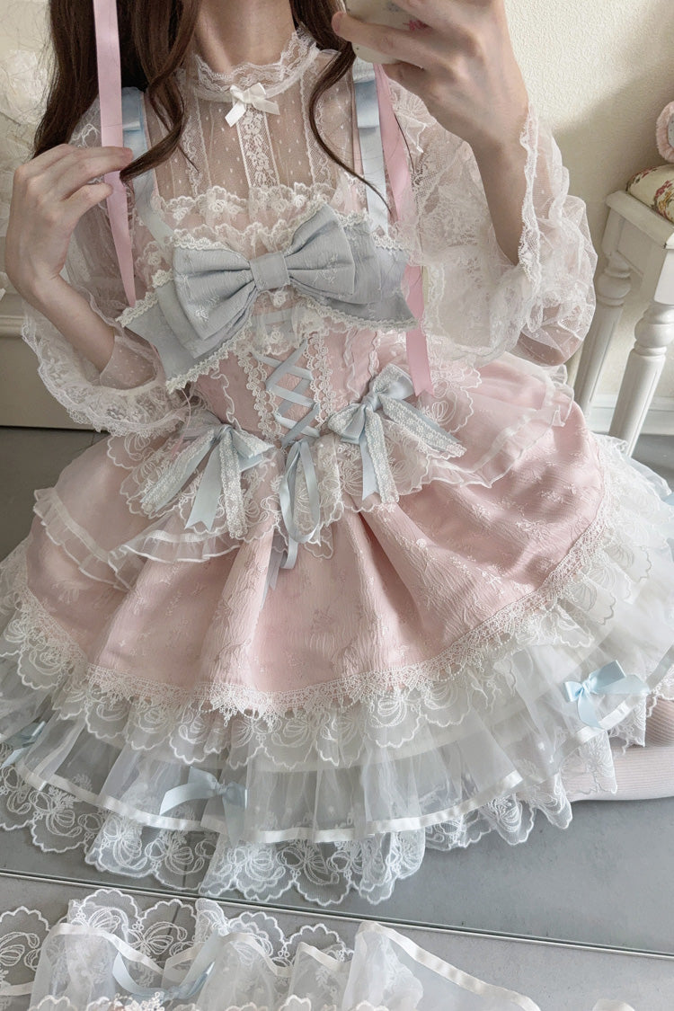 Pink [Fleishi Island] Sleeveless Ruffle Bowknot Lace Slim Sweet Ballet Lolita Jsk Dress - Product - 8