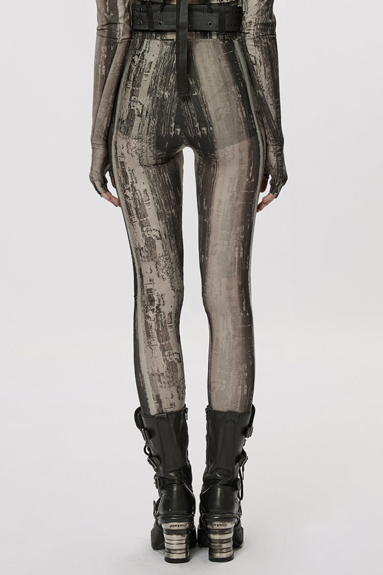 Slim Mesh Tie-dyed Women's Steampunk Leggings 2 Colors - Product - 11